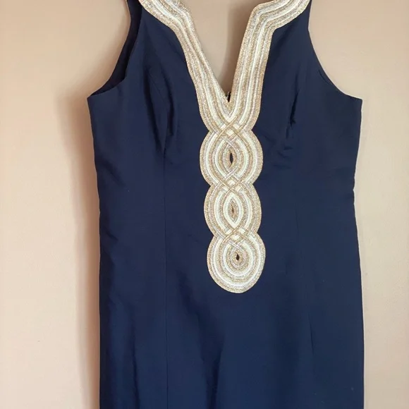 Lilly Pulitzer Navy Dress with Gold Embellishments-Kentucky Derby - Picture 4 of 8